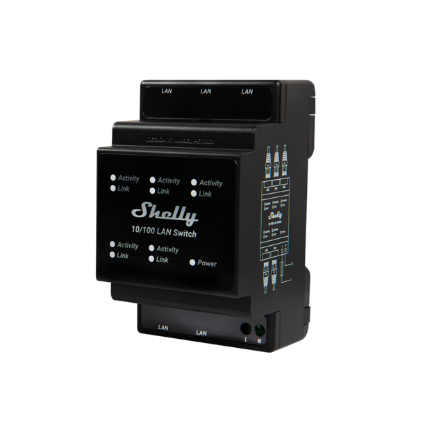 SHELLY LAN Switch Ethernetový přepínač na DIN lištu SHELLY LAN Switch Ethernetový přepínač na DIN lištu